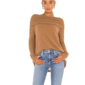 FREE PEOPLE Juicy Ribbed Split Back Cowl Neck Long Sleeve Brown Large L